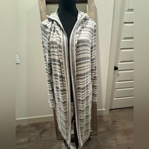 Elegant Striped Hooded Poncho
